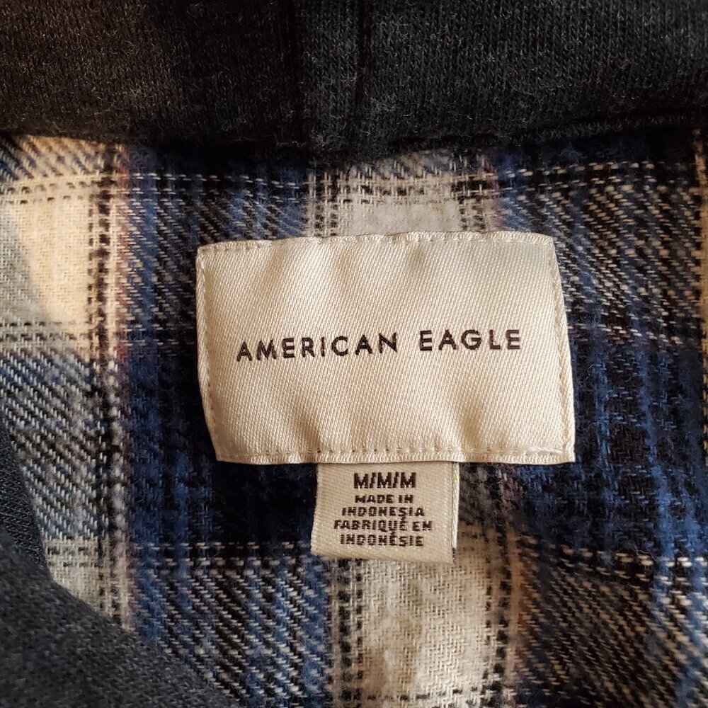 AMERICAN EAGLE SZ M Mens Soft Flannel Plaid Relaxed Button down Hoodie - Picture 4 of 9